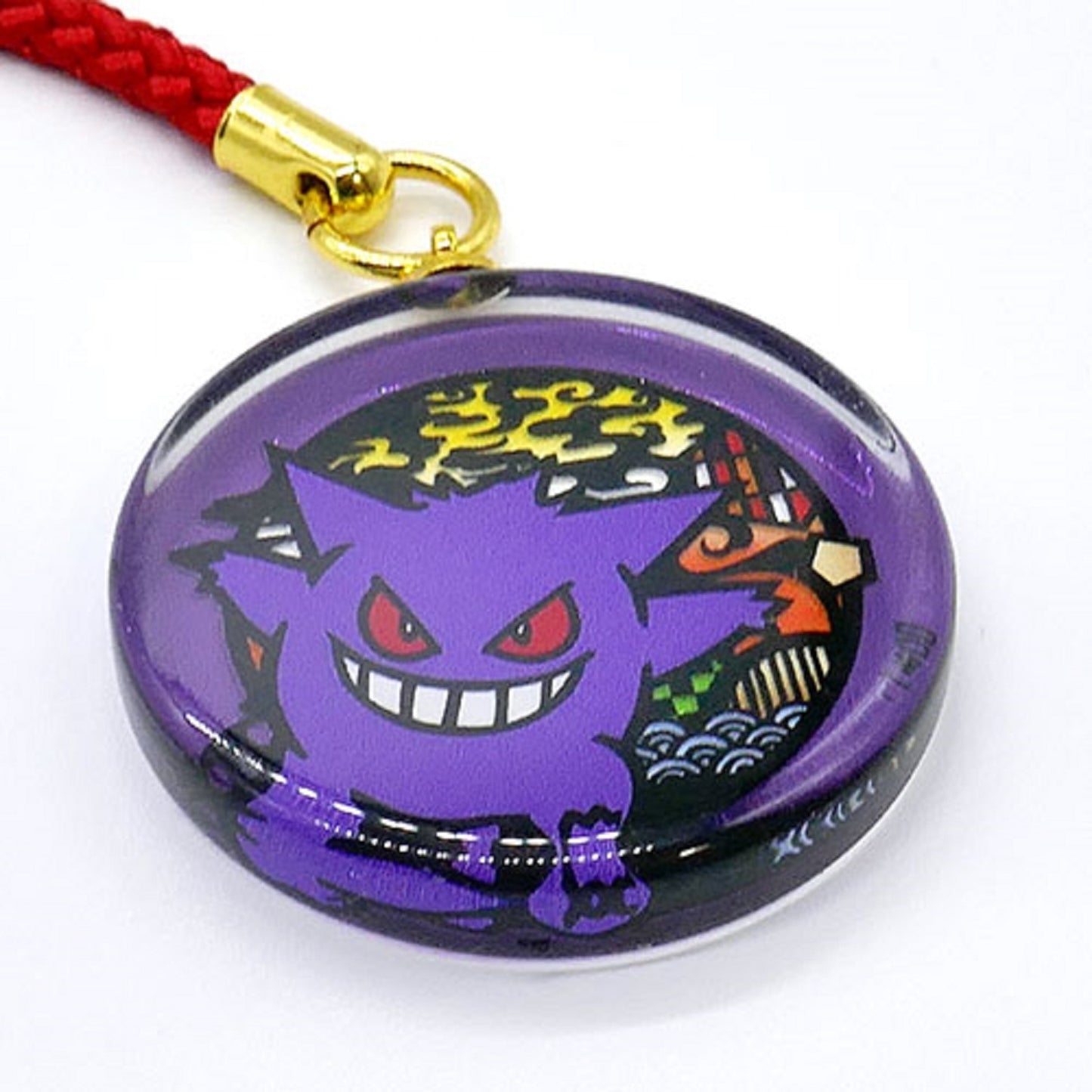 Pokémon Center Japan Exclusive Gengar Japanese Art-Style Acrylic Phone Strap – Traditional Design with Braided Cord