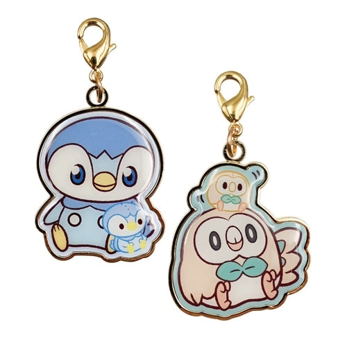 Pokémon Center Japan Exclusive Piplup & Rowlet Metal Charm Keychain Set